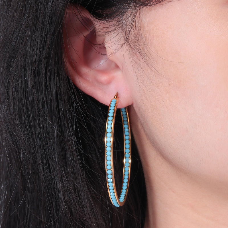CiNily Large Hoop Earrings for Women Hypoallergenic,Stainless Steel Turquoise Big Hoop Earring Large Rhinestone Hoops Hoop Earrings Jewelry Gift 2" - Image 2