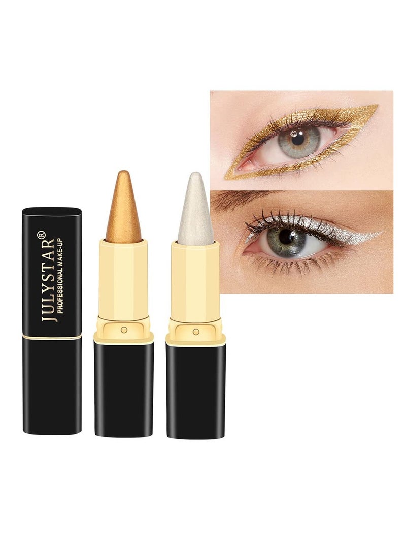 Waterproof Cream Gel Eyeliner Stick Set of 2 Pearlescent White Easy Application Suitable for Any Makeup Look Rich Pigment Long Lasting Smudge Proof for Women - Image 1