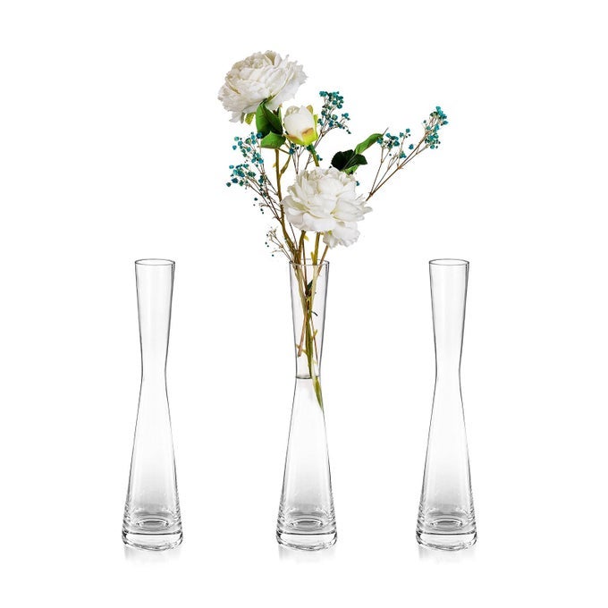 GLASS HANDMADE TALL THIN FLOWER VASE 3PCS 20CM MODERN SINGLE STEM NARROW CLEAR VASES LIVING ROOM TABLE CENTREPIECE SLIM CYLINDER HOME DECOR FOR WEDDING ORNAMENTS PAMPAS GRASS TULIP ROSE