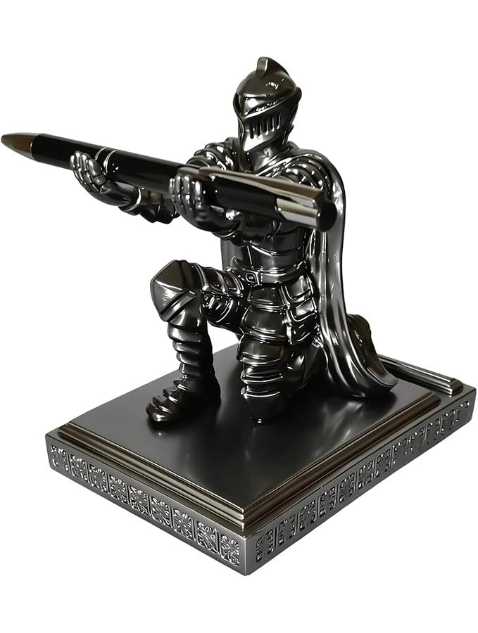 Medieval Knight Pencil Holder Silver Desk Decoration Figurine For Students Teachers Writers Authors Collectors Office Home - Image 1
