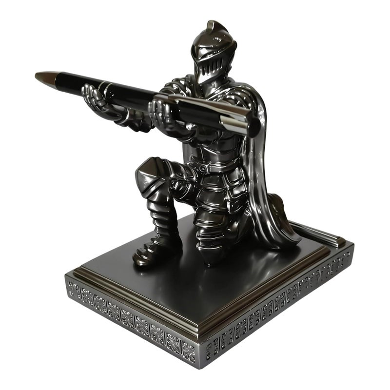Medieval Knight Pencil Holder Silver Desk Decoration Figurine For Students Teachers Writers Authors Collectors Office Home - Image 2