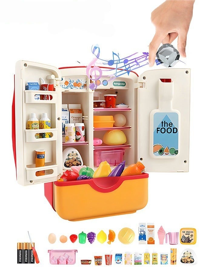 DURKU Pretend Play Fridge Refrigerator Toy Set for Kids with Ice Dispenser, Play Kitchen Appliance with Accessories, Music and Light for Boys and Girls - Image 1