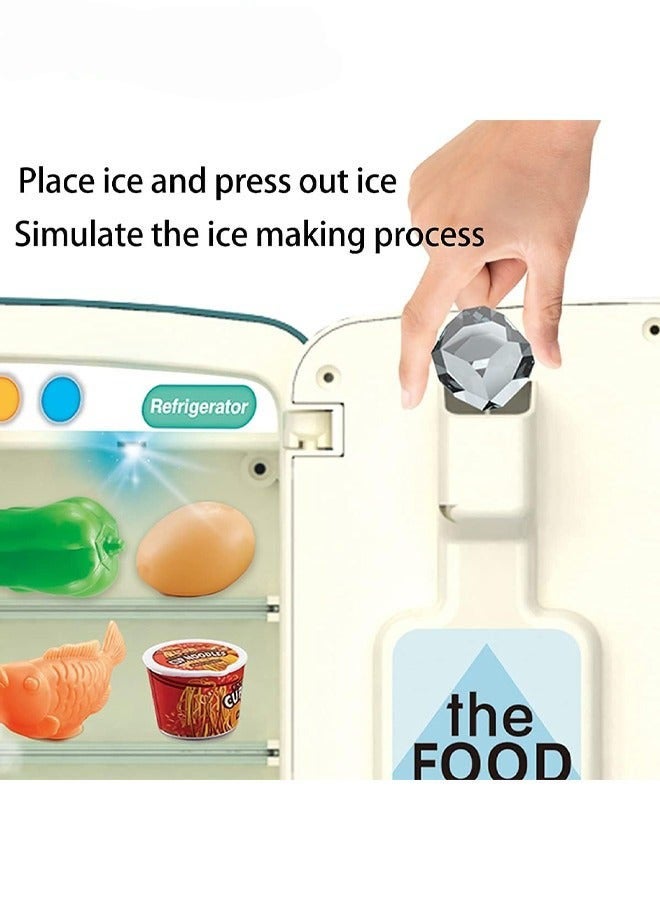 DURKU Pretend Play Fridge Refrigerator Toy Set for Kids with Ice Dispenser, Play Kitchen Appliance with Accessories, Music and Light for Boys and Girls - Image 3