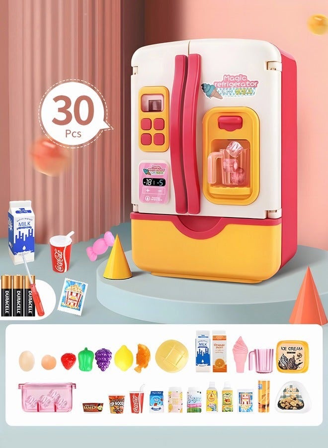 DURKU Pretend Play Fridge Refrigerator Toy Set for Kids with Ice Dispenser, Play Kitchen Appliance with Accessories, Music and Light for Boys and Girls - Image 4