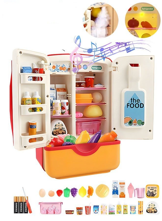 DURKU Pretend Play Fridge Refrigerator Toy Set for Kids with Ice Dispenser, Play Kitchen Appliance with Accessories, Music and Light for Boys and Girls - Image 5