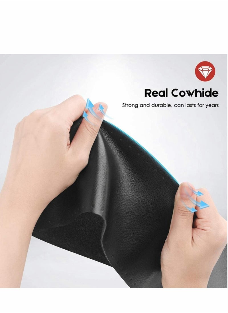 SYOSI - DIY Hand Sewing Leather Car Steering Wheel Cover Lace Up, Universal Genuine Leather Car Steering Wheel Cover Stitch On Wrap (Black) - Image 1