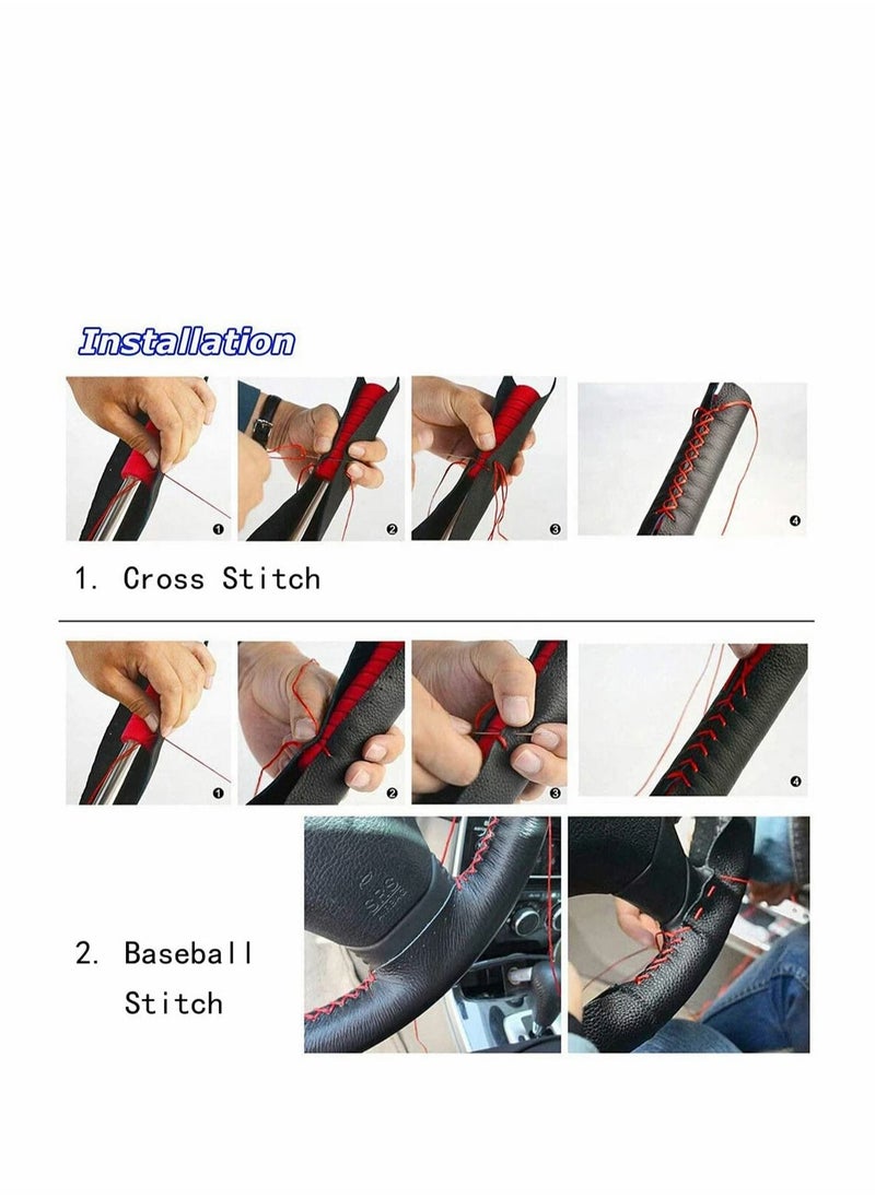 SYOSI - DIY Hand Sewing Leather Car Steering Wheel Cover Lace Up, Universal Genuine Leather Car Steering Wheel Cover Stitch On Wrap (Black) - Image 1