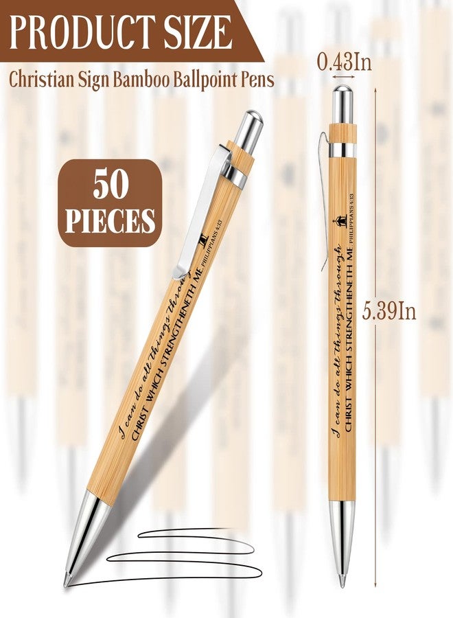 Fumete 50 Pcs Easter Gifts Christian Bible Verse Bamboo Pen Wooden Inspirational Quotes Ballpoint Pen Bulk Religious Church Gifts for Women Pastor Teacher Mother's Day(Natural,English) - Image 2