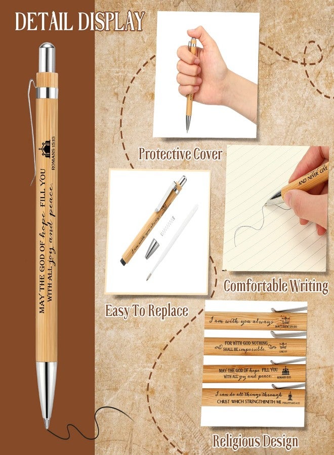 Fumete 50 Pcs Easter Gifts Christian Bible Verse Bamboo Pen Wooden Inspirational Quotes Ballpoint Pen Bulk Religious Church Gifts for Women Pastor Teacher Mother's Day(Natural,English) - Image 3