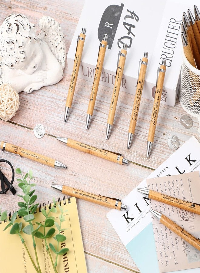 Fumete 50 Pcs Easter Gifts Christian Bible Verse Bamboo Pen Wooden Inspirational Quotes Ballpoint Pen Bulk Religious Church Gifts for Women Pastor Teacher Mother's Day(Natural,English) - Image 4
