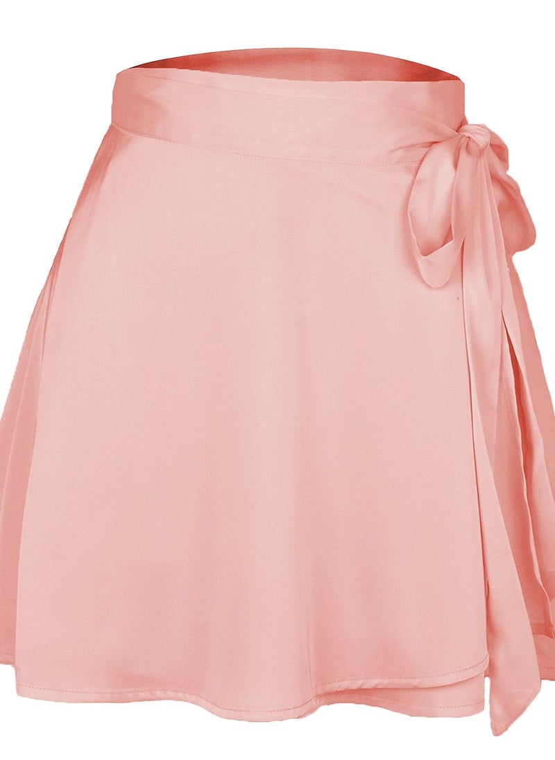 Loquat - Women's Solid Color Half Skirt High Waist Fashion One-piece Lace-up Short Skirt Chiffon Satin Wrap Skirt - Image 1
