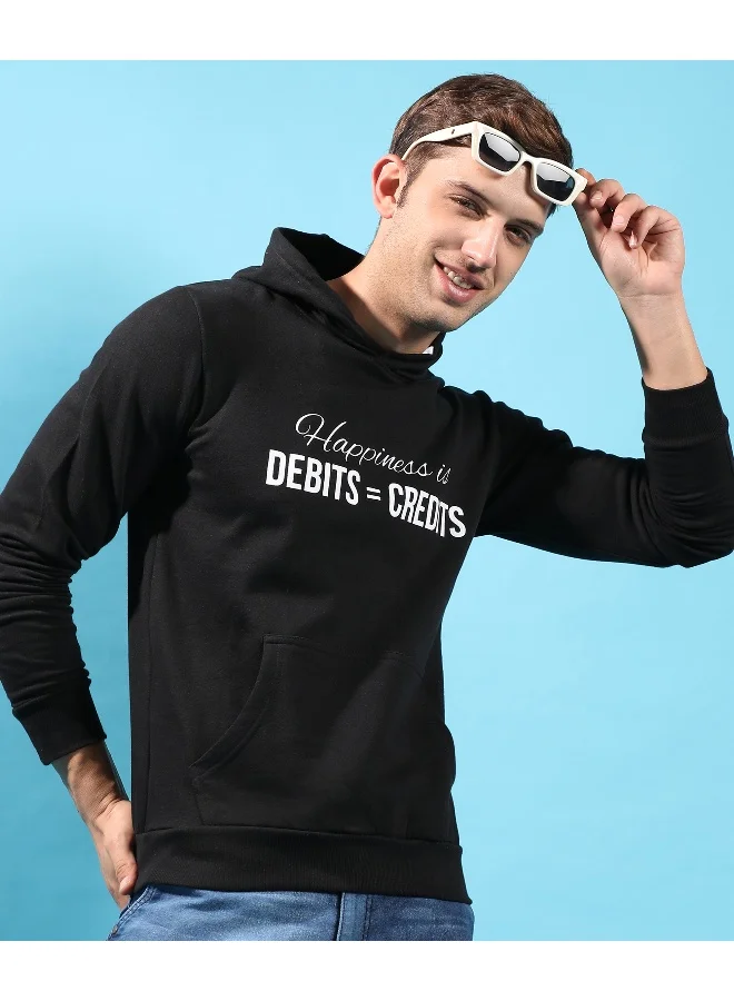 Campus Sutra Men's Black Happiness Is Hoodie With Kangaroo Pocket