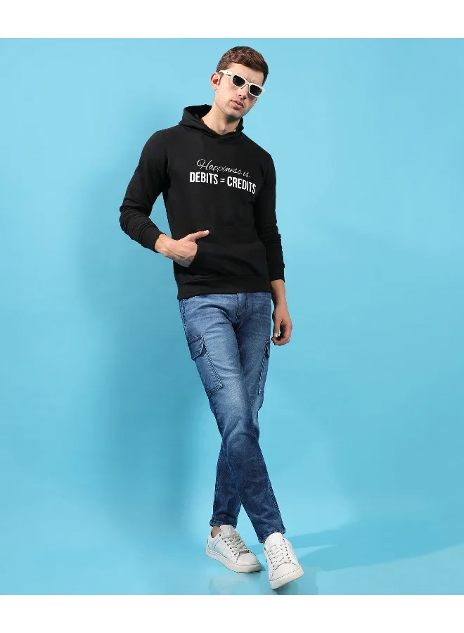 Campus Sutra Men's Black Happiness Is Hoodie With Kangaroo Pocket