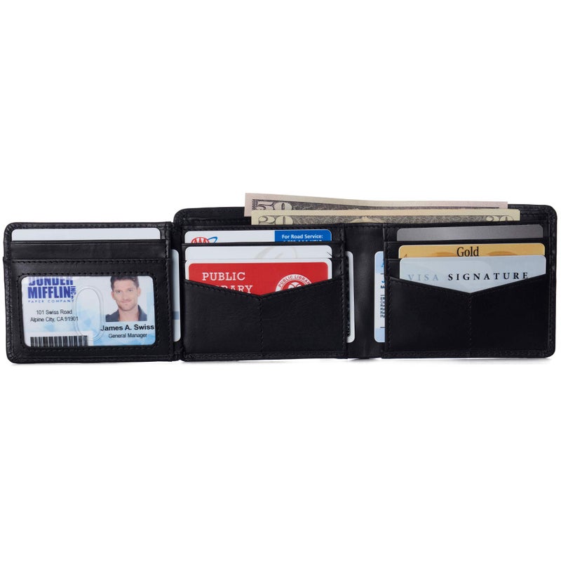 Alpine Swiss محفظة جلدية للرجال من ألباين سويس - قابلة للطي مع بطاقة هوية قابلة للتقليب، قسم فواتير مقسم وصندوق هدايا لامع باللون الأسود النابا - Image 5