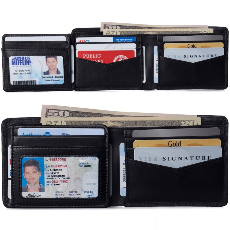 Alpine Swiss محفظة جلدية للرجال من ألباين سويس - قابلة للطي مع بطاقة هوية قابلة للتقليب، قسم فواتير مقسم وصندوق هدايا لامع باللون الأسود النابا - Image 2