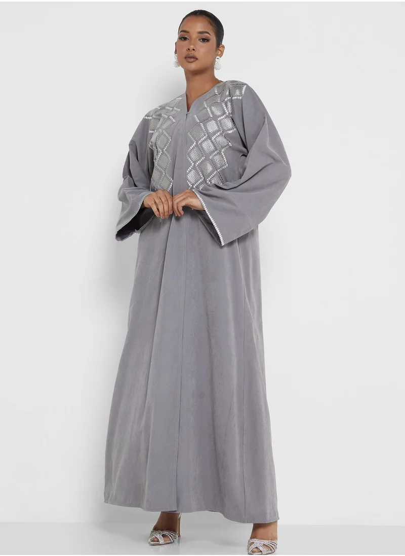 hayas closet Embroidered V- Neck Open Abaya