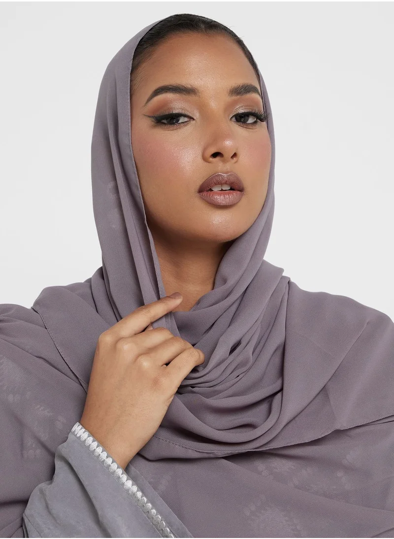 hayas closet Embroidered V- Neck Open Abaya