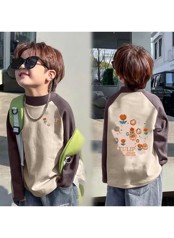 Boys' Half-high Collar Thermal Base Shirt Autumn And Winter Style For Older Boys, Winter Color-blocked Base Top Trendy