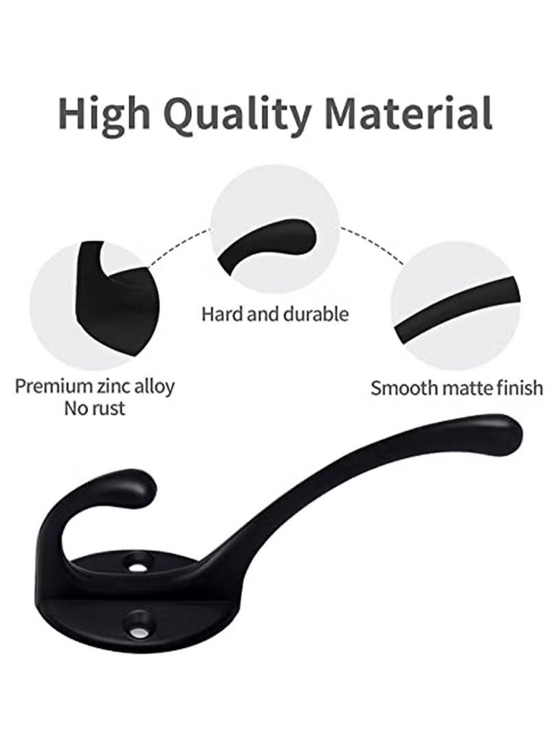 10 Pack Matte Black Coat Hooks Heavy Duty Dual Coat Hooks Wall Mounted Utility Black Not Rust Hooks for Coat, Robe, Scarf, Bag, Towel, Key, Hat and More, Include 20 Pieces Screws - Image 2