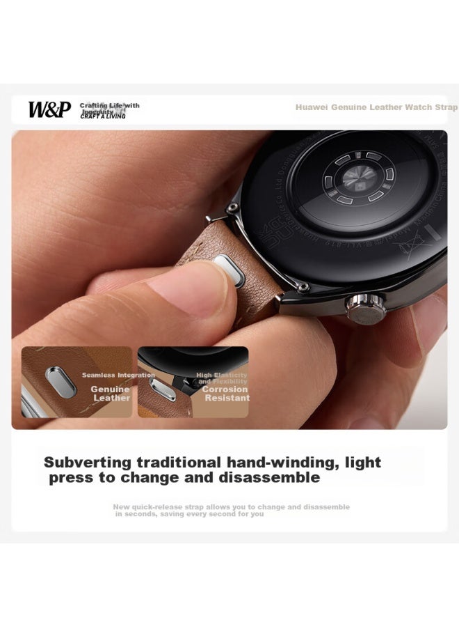 WP W&p Genuine Leather Watch Band For Huawei Gt5 Pro/gt4/watch4/3 Pro/new Quick Release Sports Watch Band Universal 46/48mm Dial Strap - Gravel Brown  - Image 2