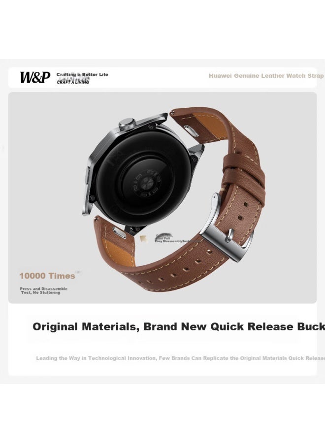 WP W&p Genuine Leather Watch Band For Huawei Gt5 Pro/gt4/watch4/3 Pro/new Quick Release Sports Watch Band Universal 46/48mm Dial Strap - Gravel Brown  - Image 1