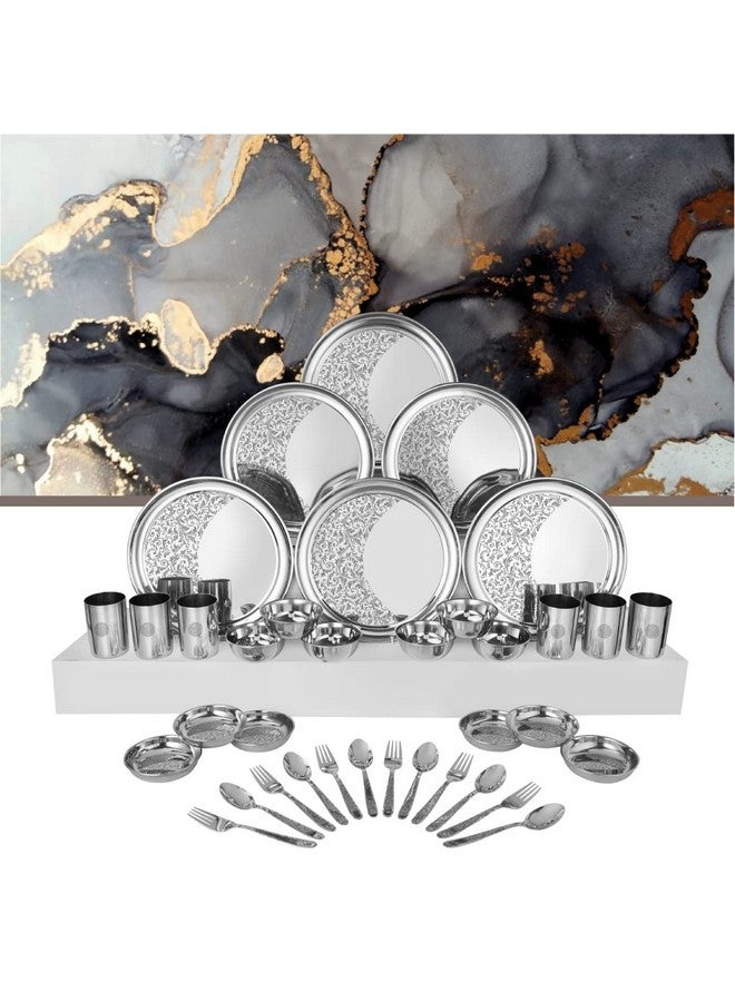 Shri & Sam Designer Stainless Steel Shagun Laser Bloom Dinner Set, 36 Pieces - Image 4