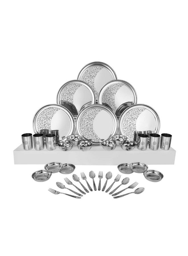 Shri & Sam Designer Stainless Steel Shagun Laser Bloom Dinner Set, 36 Pieces - Image 1