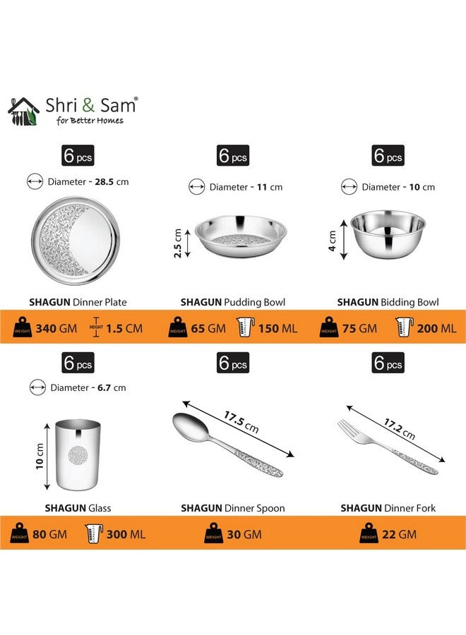 Shri & Sam Designer Stainless Steel Shagun Laser Bloom Dinner Set, 36 Pieces - Image 3