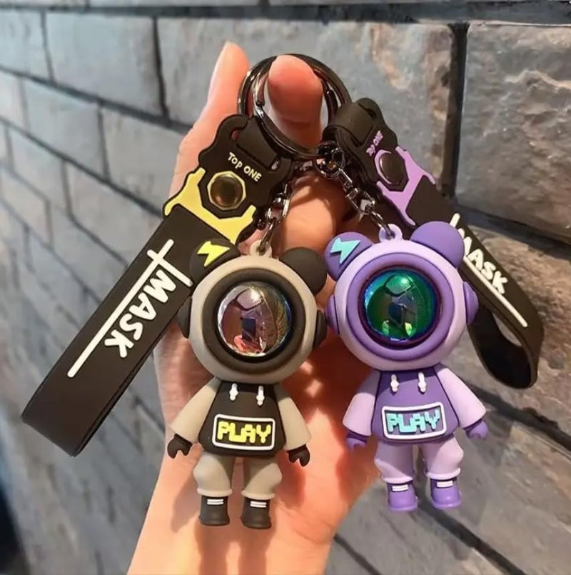 AEROSTARK Cartoon Characters Keychain for Girls Boys, Cute Silicon Keychains Accessories Keyring Key Purse Backpack Car Charms for Kids Gifts (Space Man Black & Purple Combo of 2) - Image 2
