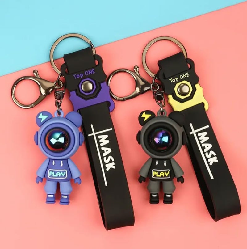 AEROSTARK Cartoon Characters Keychain for Girls Boys, Cute Silicon Keychains Accessories Keyring Key Purse Backpack Car Charms for Kids Gifts (Space Man Black & Purple Combo of 2) - Image 4