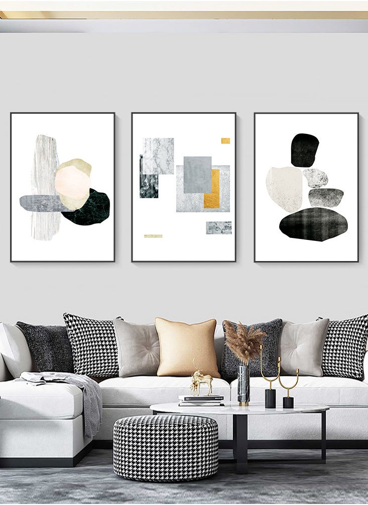 3PCS Wall Art Bright Style Minimalist Decor Modern Abstract Canvas Prints Poster Picture Framed Paintings Decorations