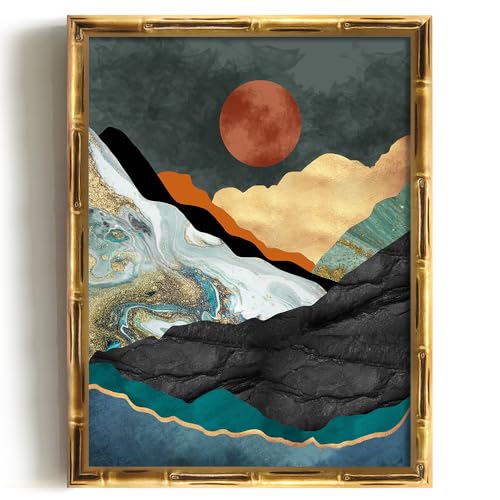 YUMKNOW Boho Mountain Wall Decor - Unframed 16x20, Teal Bathroom Decorations, Mid Century Modern Nature Wall Art for Living Room, Bedroom Pictures, Abstract Office Gifts, Posters for Room Aesthetic - Image 1