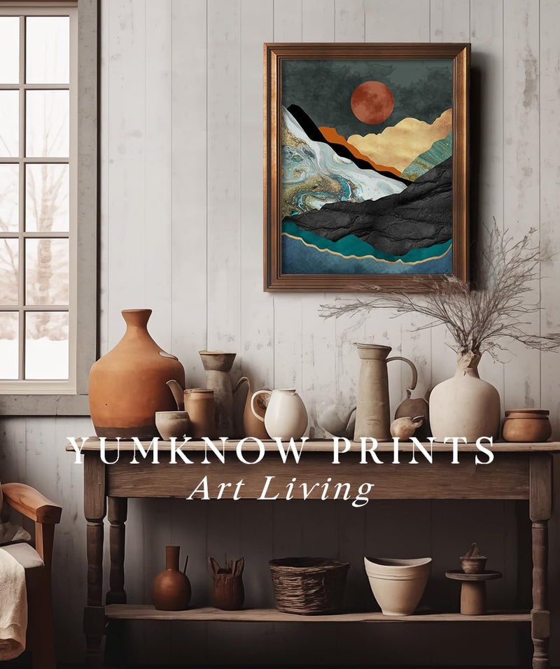 YUMKNOW Boho Mountain Wall Decor - Unframed 16x20, Teal Bathroom Decorations, Mid Century Modern Nature Wall Art for Living Room, Bedroom Pictures, Abstract Office Gifts, Posters for Room Aesthetic - Image 5