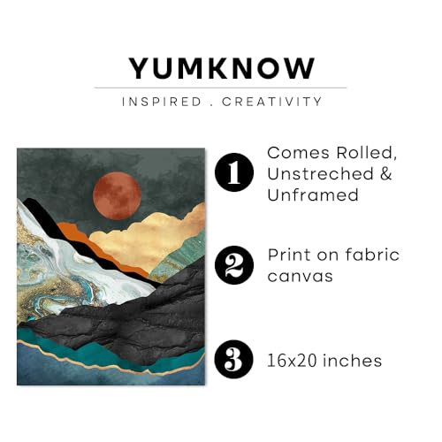 YUMKNOW Boho Mountain Wall Decor - Unframed 16x20, Teal Bathroom Decorations, Mid Century Modern Nature Wall Art for Living Room, Bedroom Pictures, Abstract Office Gifts, Posters for Room Aesthetic - Image 2