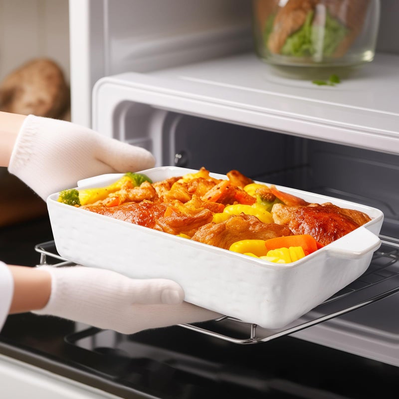 Krokori Casserole Dishes for Oven, Ceramic Baking Dishes, Lasagna Pan with Handles, Porcelain Baking Pan Deep, Bakeware for Baking, Cooking, Wedding Gift, Set of 3 (11.6" x 7.8", White) - Image 5
