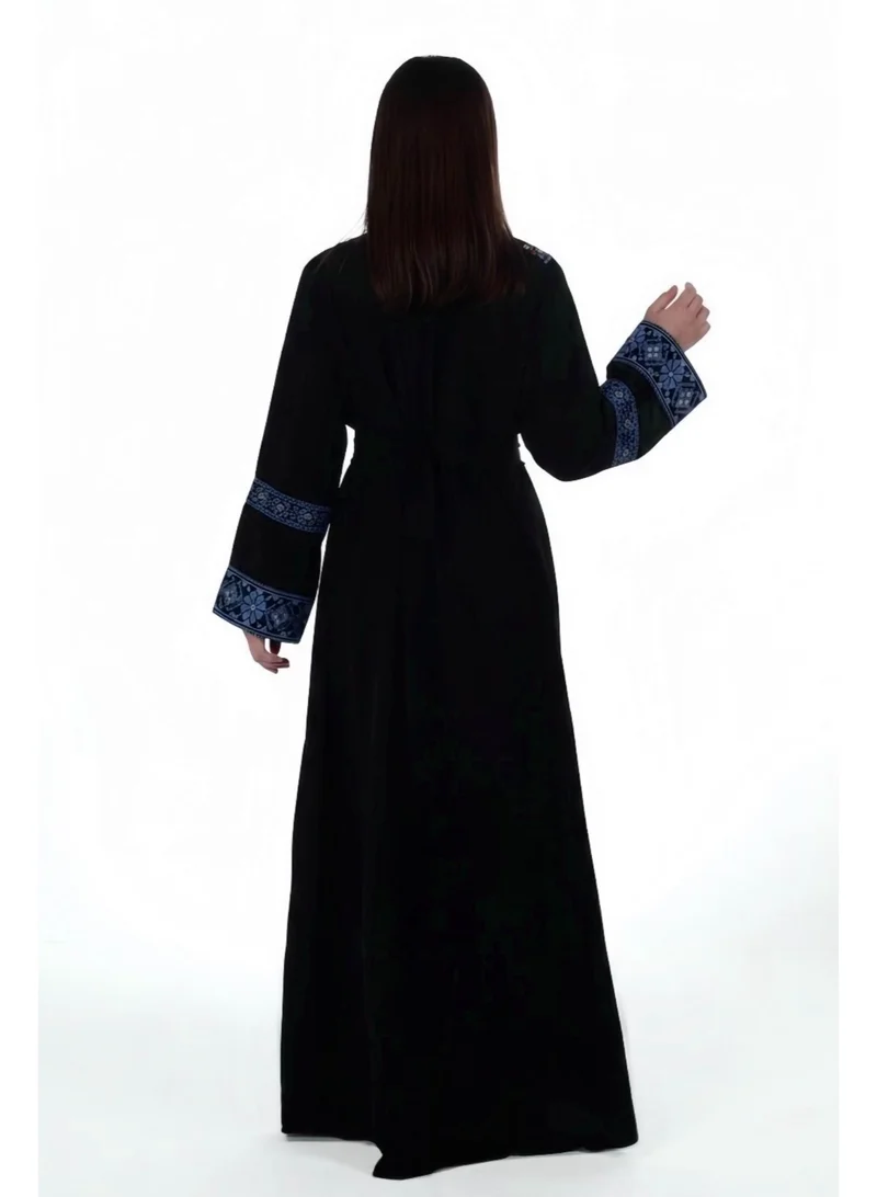 Al Bent Al Sharqieh Black With Petrol Blue Embroidery women embroidered jalabiya dress for Women | Best Price UAE