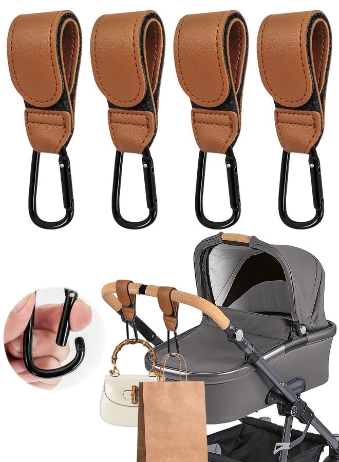 4 PCS Leather Buggy Clips,Pram Hook Clip,Pram Rocker Clip for Bags, Buggy Bike Rocker Clip,Universal Pram Accessories For Pushchair, Shopping Bag, Backpack - Image 1