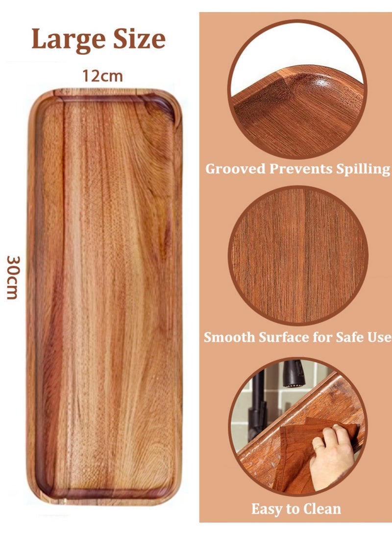 30✖12 CM Wooden Serving Tray Food Serving Plates Serving Tray for Coffee, Breakfast, Dessert, Cheese, Rectangular Decorative Tray for Bathroom, Vanity, Kitchen Counter, Home Decor - Image 2