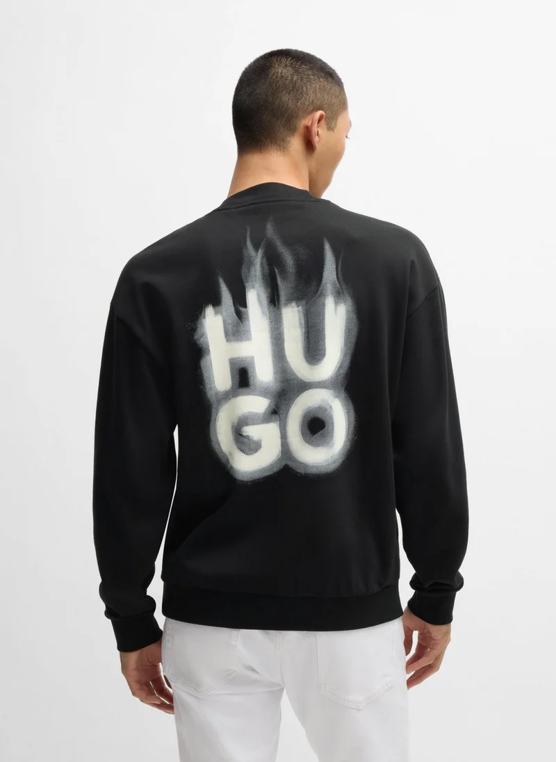 HUGO Cotton-terry sweatshirt with stacked smoke logo prints