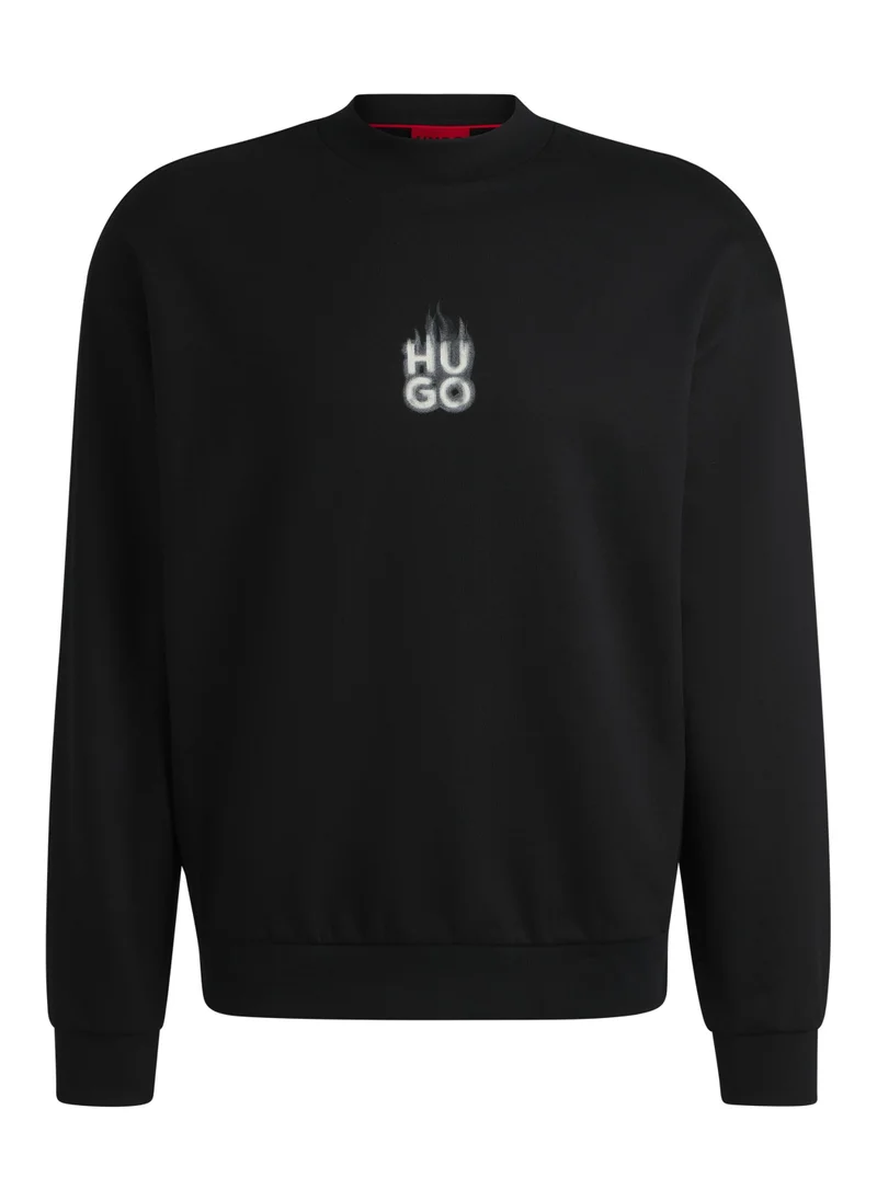 HUGO Cotton-terry sweatshirt with stacked smoke logo prints