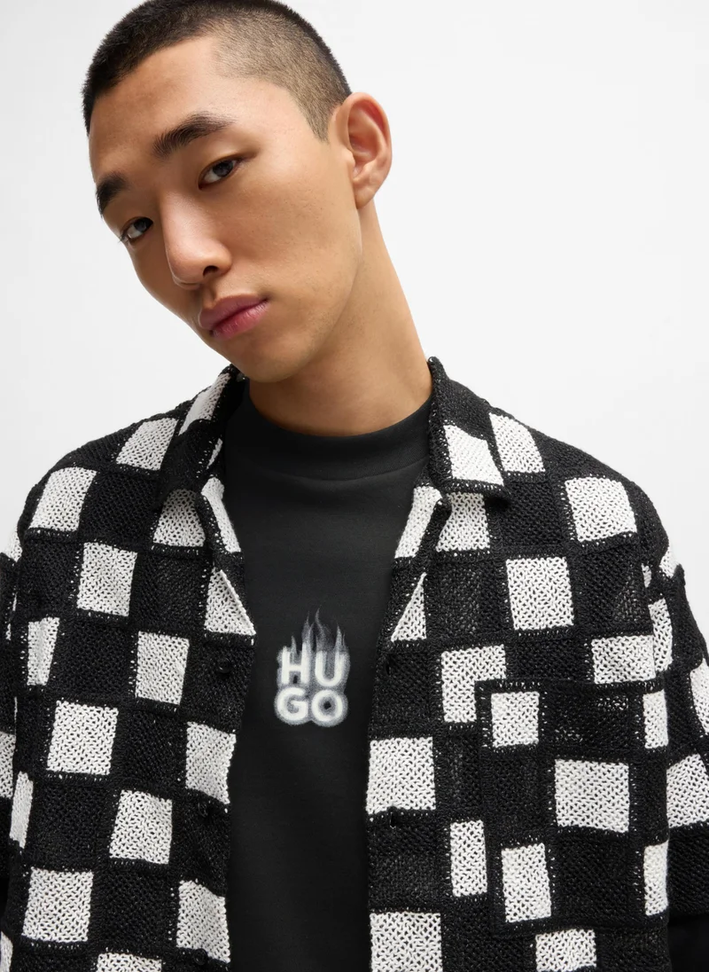 HUGO Cotton-terry sweatshirt with stacked smoke logo prints
