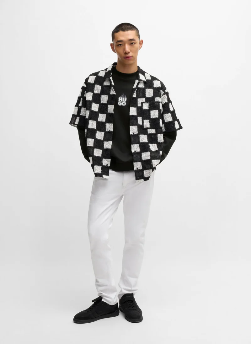 HUGO Cotton-terry sweatshirt with stacked smoke logo prints