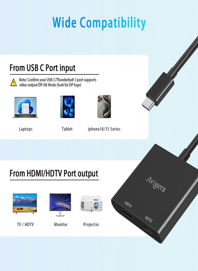 Avigers HDMI Splitter 1 in 2 Out, USB C to HDMI Adapter 2 Monitors, HDmi Switch for Laptops and Tablets with USB-C Port (Single 4K@60Hz and Dual 4K@30Hz) (Black) - Image 5
