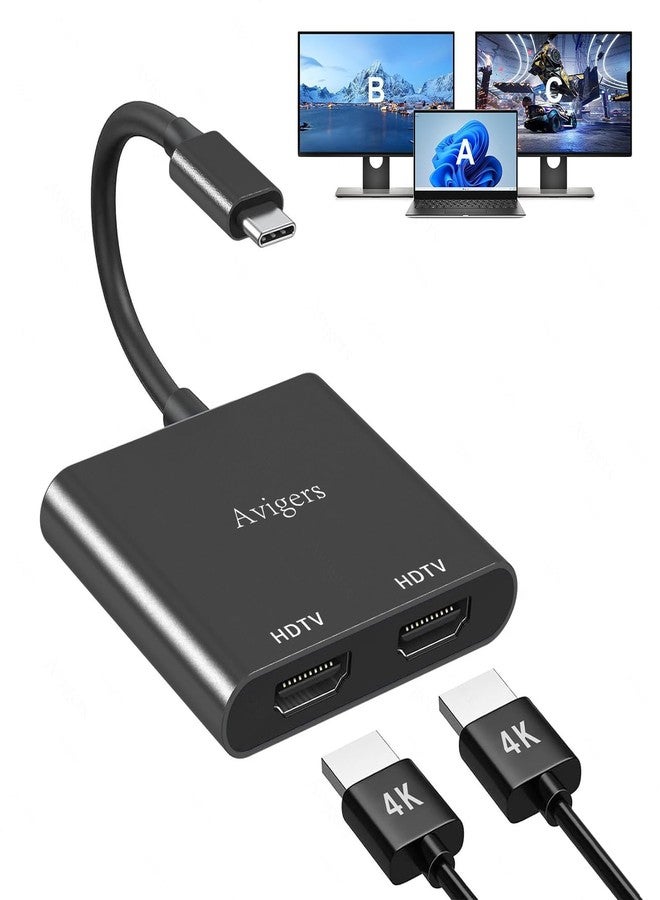 Avigers HDMI Splitter 1 in 2 Out, USB C to HDMI Adapter 2 Monitors, HDmi Switch for Laptops and Tablets with USB-C Port (Single 4K@60Hz and Dual 4K@30Hz) (Black) - Image 1
