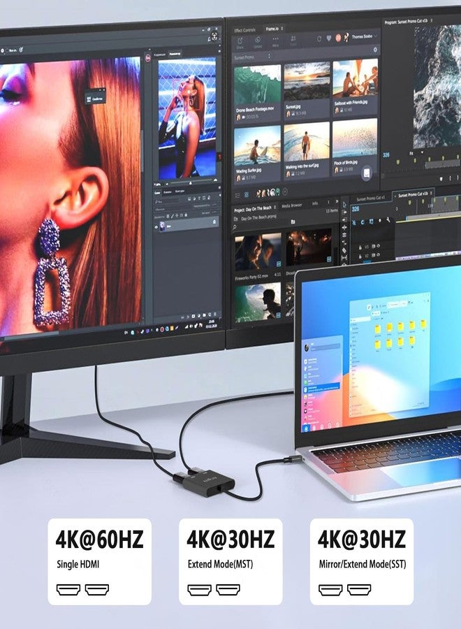 Avigers HDMI Splitter 1 in 2 Out, USB C to HDMI Adapter 2 Monitors, HDmi Switch for Laptops and Tablets with USB-C Port (Single 4K@60Hz and Dual 4K@30Hz) (Black) - Image 4