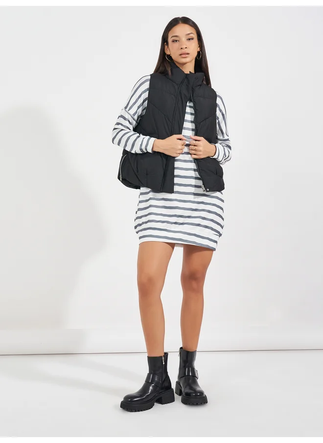 Aria Romance ARIA ROMANCE Striped Dropped Shoulder Mini Dress