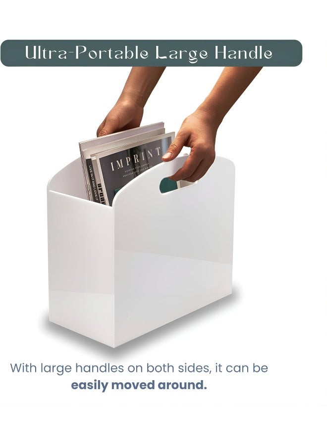 TPGP White Magazine Holder - Acrylic Magazine Rack Floor, Newspaper Stand with handles, Modern Lucite Magazine and Book Basket Box for Bathroom, Bedroom, Living Room - Image 3