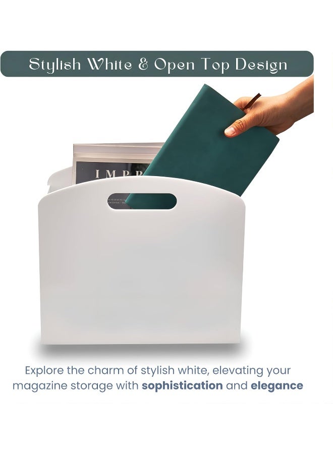 TPGP White Magazine Holder - Acrylic Magazine Rack Floor, Newspaper Stand with handles, Modern Lucite Magazine and Book Basket Box for Bathroom, Bedroom, Living Room - Image 2