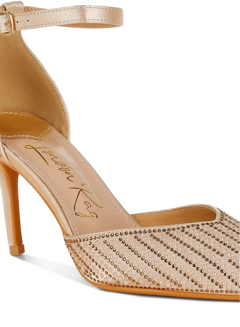 London Rag Pearls & Sequins Embellished Stiletto Sandals in Gold