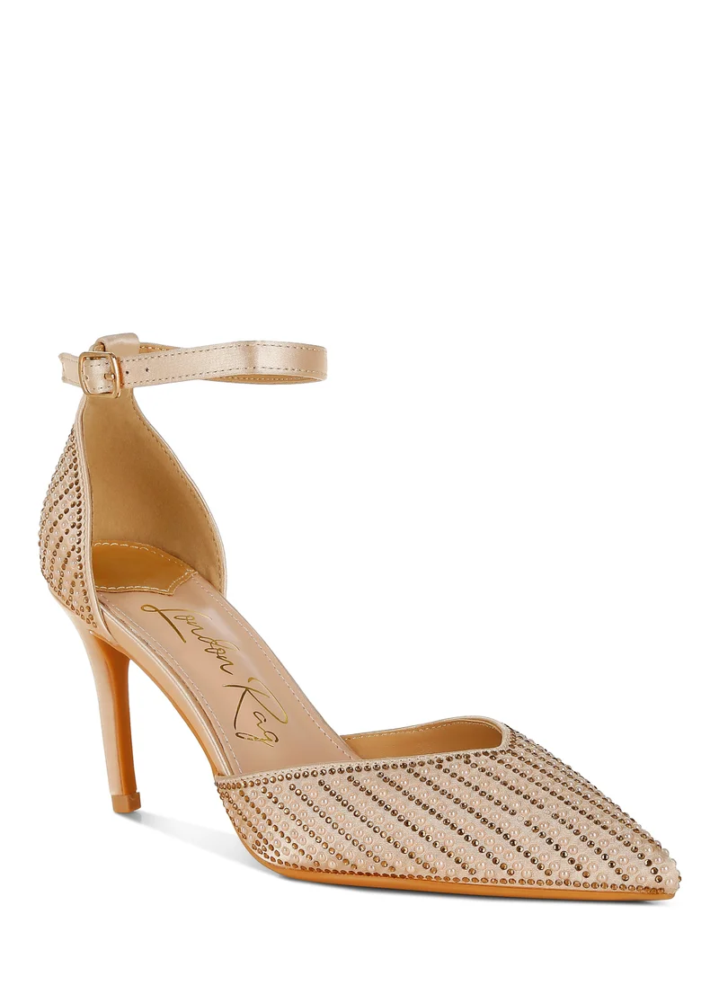 London Rag Pearls & Sequins Embellished Stiletto Sandals in Gold